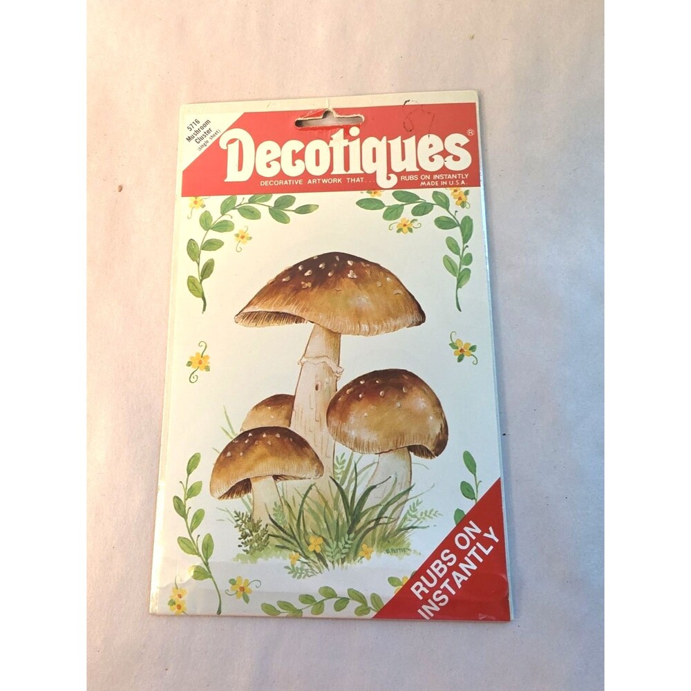 NOS Vintage Decotiques Rub On Transfer 5715 Enchanted Mushroom 2 Sheets